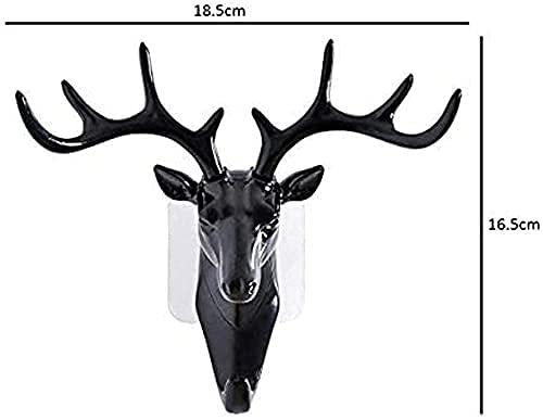 Deer Head Hanging Plastic, Self Adhesive Wall Door Hook Hanger Bag Keys Sticky Holder (Black)