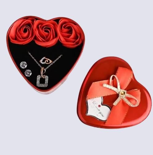 Floweraura Sparkling Love Adornments Jewelry & Artificial Flower in Heart Red Box