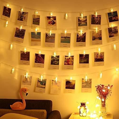 16 Photo Clip LED String Lights for Photo Hanging Birthday Festival Wedding Party for Home Patio Lawn Restaurants Home Decoration