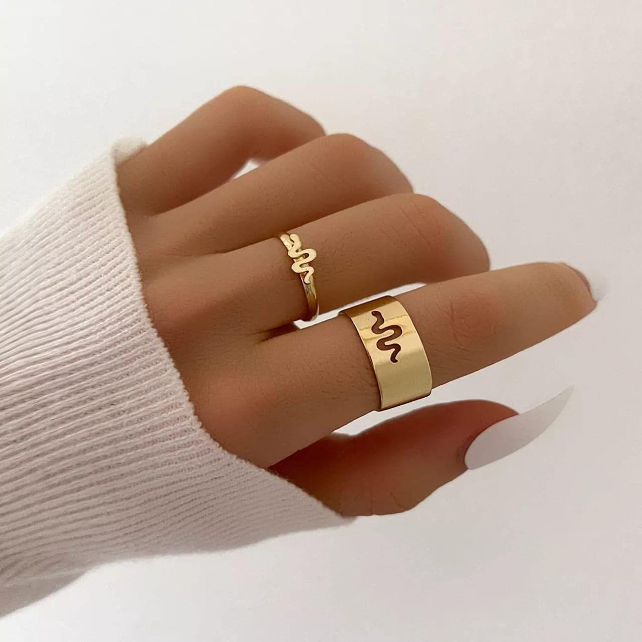 Golden Snake Matching Wrap Finger Couple Ring