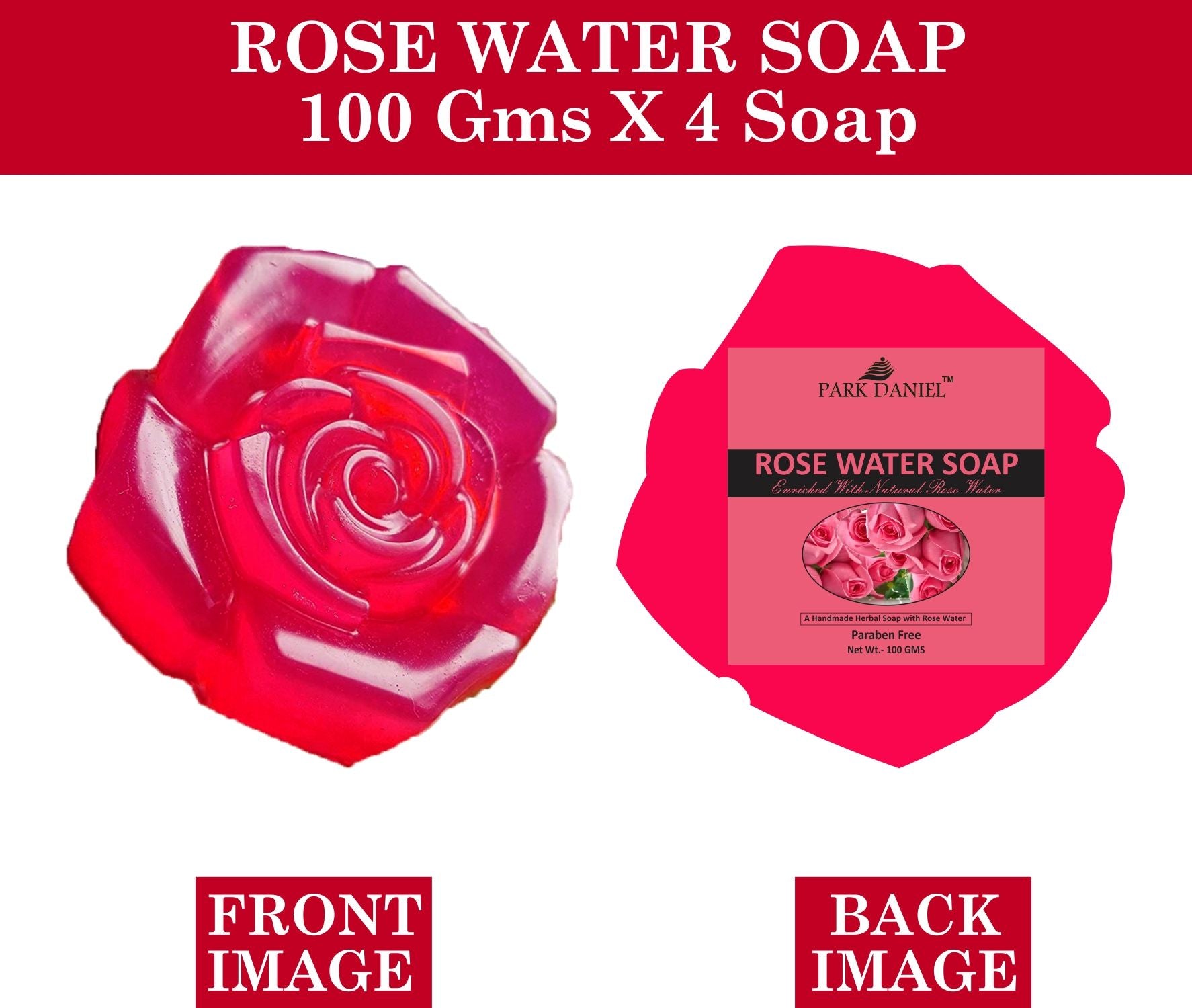 Park Daniel Premium Rose Water Soap Bar - For Natural and Glowing Skin Combo Pack 4 Soap of 100 gms(400 gms)