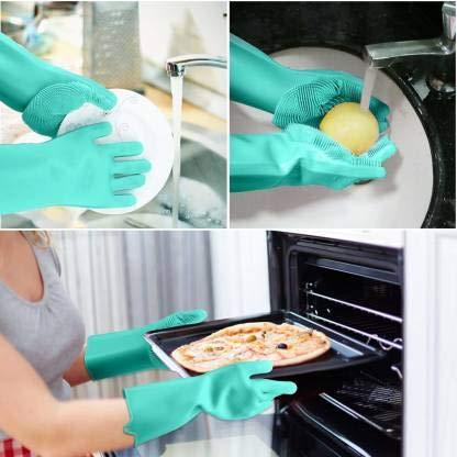 Gloves Magic Silicone Dish Washing Gloves for Kitchen (Pair of 1)