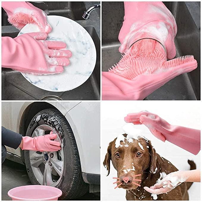 Gloves Magic Silicone Dish Washing Gloves for Kitchen (Pair of 1)