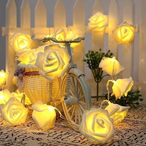 Rose Flower Led Serial String Lights - |10 Feet 14 Led Rose Lights for Home Decoration Indoor Outdoor(Warm White Plug-in)