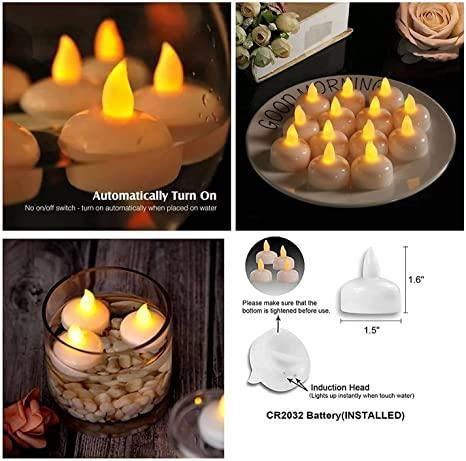 �Floating Tealight Water Sensor Battery Operated Waterproof LED Flame less Flickering Lights Candles (Pack of 24)