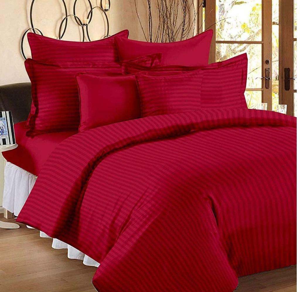 Cotton Plain Stripes Double Bedsheet Red